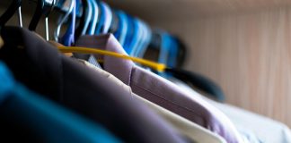 Clothes in man's wardrobe