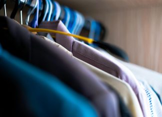 Clothes in man's wardrobe